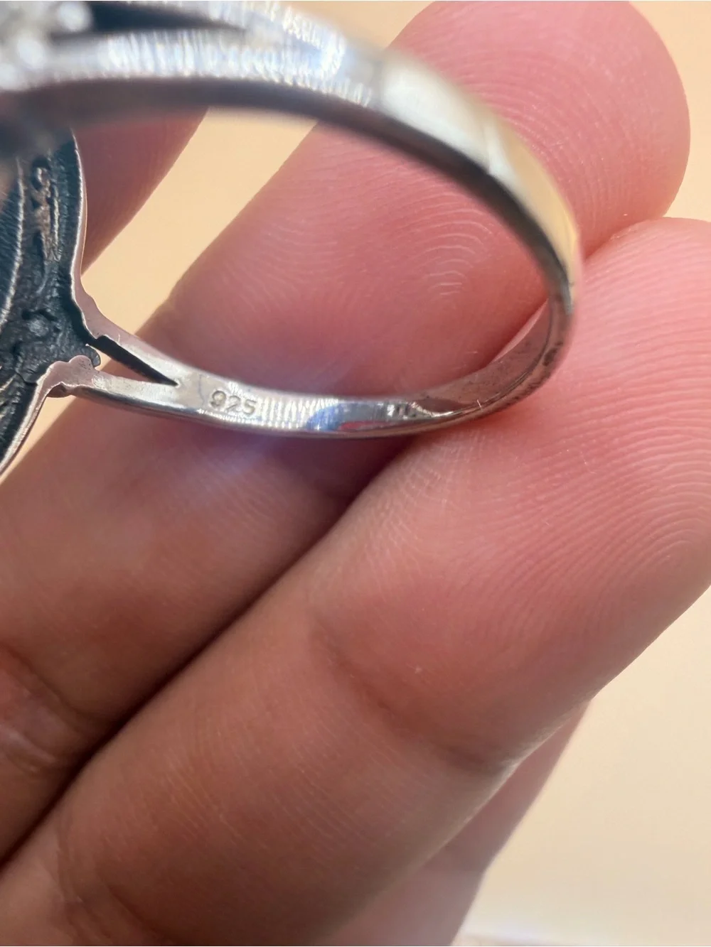 925 Sterling Silver Orange Jade Ring Size 10.5.